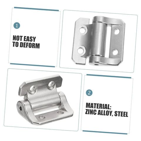 Front view of a two-piece cabinet door hinge set with damping hinge; zinc alloy and steel construction.