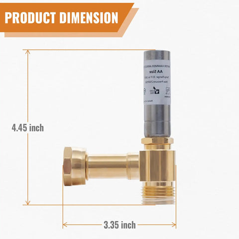 Three Quarter Inch Stainless Steel Water Hammer Arrestor Angled Swivel Fitting With GHT Male To Female Built To Last Product Dimensions