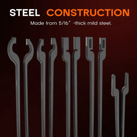 Newbie Blacksmith Tongs Kit With Five Types For Forge Work Include Bolt Tongs Flat Jaw Tongs Slot Jaw Tongs V Bit Tongs And Scroll Tongs Rivet Ready Forging Blanks For DIY Metalwork Projects. Steel constructions.