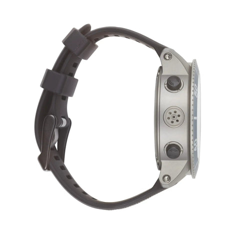 Side view of Dope Titanium Dive Wrist Computer With Wireless Transmitter, Gauge Mode and Full Color Display, 99g titanium case.