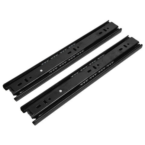 Heavy Duty Drawer Slide With 100 Pound Load Capacity And 45 Mm Width Featuring 12 Inch Length, black steel rails for drawers.