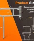 Fold Up 24 Inch Bathroom Grab Bars, Heavy Duty Stainless Steel Safety Rails For Shower Tub And Toilet, installation size guide