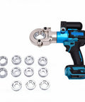 LiebeWH 18V Cordless Electric Hydraulic crimper with 12 dies, ergonomic handle, designed for quick cable lug and hex press work.