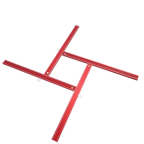 Adjustable Aluminum Router Template Rail Guide With Dual Scale Measurements For Clean Straight And Curved Woodworking Cuts showing positioned rail sections.