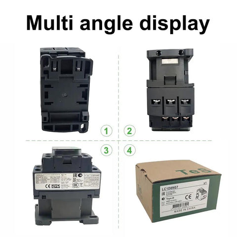 Multi-angle view of Non-Reversing 3-Pole Contactor With 120VAC Coil, 9 Amp, 1NO 1NC Auxiliary, 50/60Hz