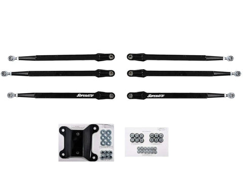 Heavy Duty Boxed Rear Radius Arms Kit For Can Am Maverick X3 72 Inch Turbo X RC MR RS MAX - Complete 6 Rod Set In Red With Reinforced Pivot Joints And Five Eighths Heim Joints For Strength And 100 Percent Fitment Guaranteed.