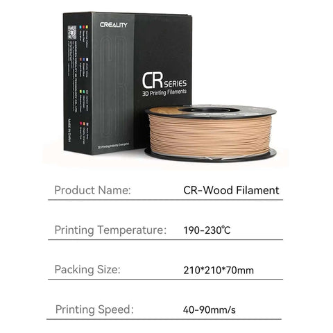 Wood Filament PLA 1.75mm For 3D Printing Real Wood Texture Silk Finish 1kg Spool with CR Series packaging