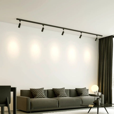 Living room with GU10 LED Light Bulbs 7W Warm White 3000K 650 Lumens in track lighting over sofa and coffee table