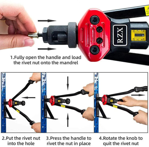 Steps for using 16 Inch Rivet Nut Tool Kit With Quick Change Head For Effortless Mandrel Swaps, Pro Grade Rivet Nut Setter