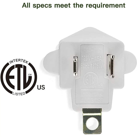 Back view of 2 Pack ETL Listed 3-Prong To 2-Prong Adapter, Polarized Grounding Converter, 125V 15A rating