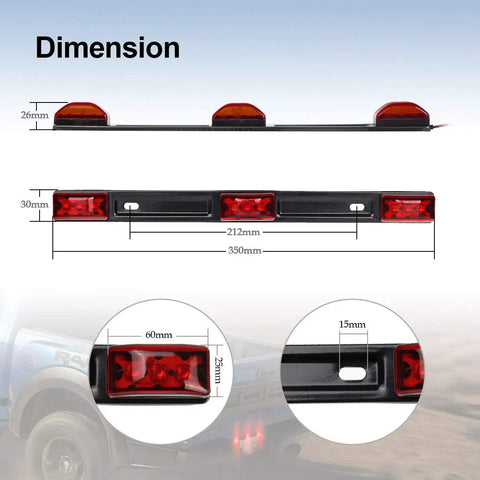 Dimensions of Beefy 12V LED Truck Trailer Light Kit Waterproof 14.17 Inch Red 3 Light 9 LED Stainless Steel ID Bar