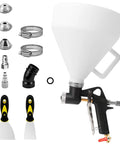 Top Shelf Texture Paint Sprayer With One Point Five Gallon Hopper And Three Quick Swap Nozzles for various spray applications.