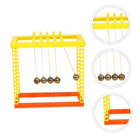 Newtons Cradle Desk Ball Set For Physics Fans And Science Nerds Glass Pendulum Balls For Office Decor And Educational Science Toy That Demonstrates Momentum And Gravity Perfect Classroom Or Home Desk Accessory in yellow and orange frame