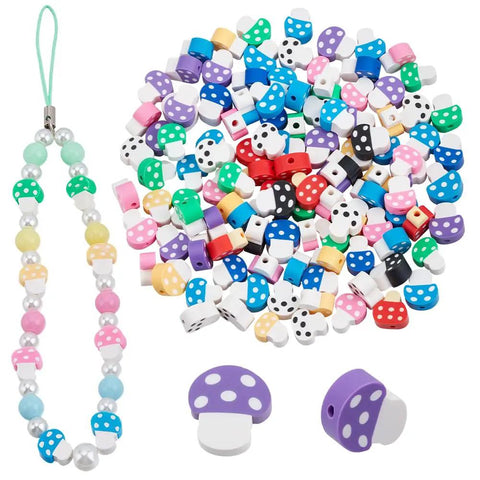 Polymer Clay Mushroom Beads Kit With 400 Mixed Color Beads, Handmade Mushroom Shapes, Spacer Charms for Jewelry Making