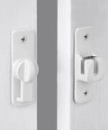 Matte White Aluminum Barn Door Latch Heavy Duty Gate Lock close-up view showing knob and hook design for easy installation.