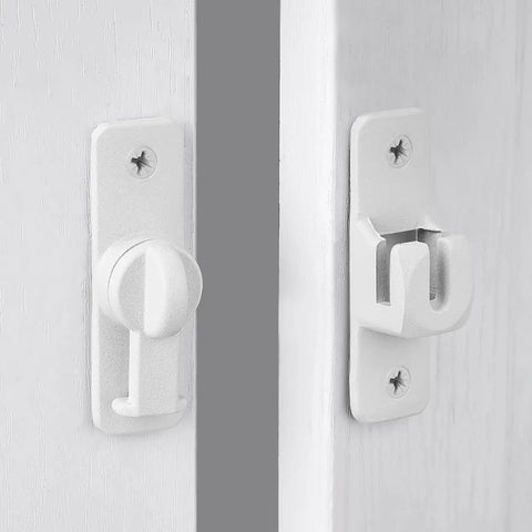 Matte White Aluminum Barn Door Latch Heavy Duty Gate Lock close-up view showing knob and hook design for easy installation.