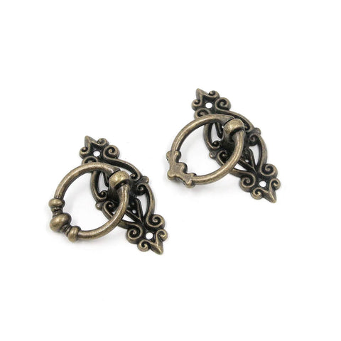 6 Pack Antique Bronze Vintage Cabinet Pulls 2.5 Inch Ring Drawer Handles With Screws Classic Dresser Knobs