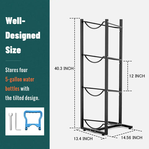 Rock Steady Heavy Duty 4 Tier 5 Gallon Water Jug Stand Slick Space Saving Storage Rack For Home Kitchen Garage Badass Durability No Sweat Setup Durable Steel Bottle Holder