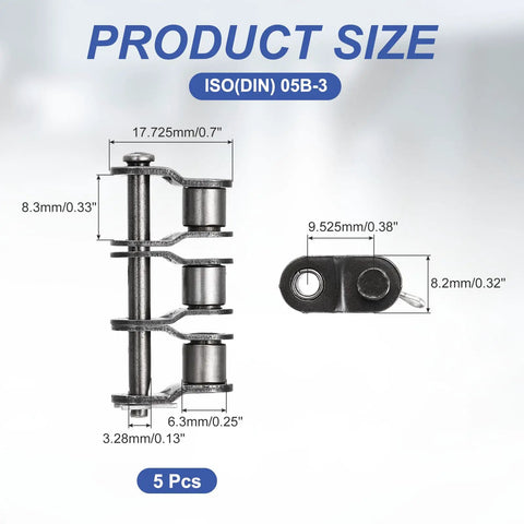Top Quality 06B Offset Half Link Roller Chain Master Connectors DIN ISO Standard 9.525mm Pitch with size measurements.
