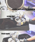 Badass Electric Portafilter Cleaner Knock Box With 150W Motor And Stainless Steel Body For No Sweat Coffee Ground Disposal Including Quick Scraper Tool during use.