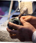 Person using rotary tool with 120 Pcs Wool Polishing Wheels Set With Arbor Shaft For Pro Grade Industrial And Scientific Buffing