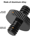 Built Like A Tank Aluminum Alloy 1/4 Inch Male To Male Threaded Tripod Screw Adapter Double Head Stud detailed view showing knurled surface.