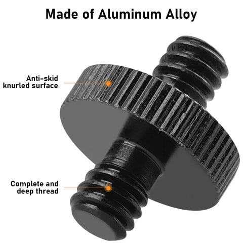 Built Like A Tank Aluminum Alloy 1/4 Inch Male To Male Threaded Tripod Screw Adapter Double Head Stud detailed view showing knurled surface.