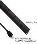 Wall Mount Power Strip With Six Wide Spaced Outlets And Built In Switch, Aluminum Alloy Mount Socket, 6 Ft SJT Three Conductor 14AWG Cord