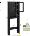 Over The Toilet Storage Cabinet For Bathroom, Black Space Saver With Two Tempered Glass Doors, Wood Construction CARB P2 Compliant