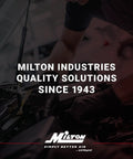Milton Industries branding with mechanic, promoting quality solutions for Dual Head Air Chuck With One Quarter Inch FNPT Connection.