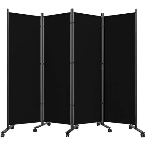 Six Foot Folding Privacy Screen With Lockable Wheels, 4-Panel Room Divider For Home, Dorm, Studio, And Office, Freestanding 88 Inch Wide Fabric Wall Partition In Black