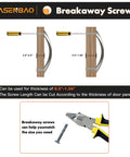 Breakaway screws for adaptable installation with cabinet hardware, showing adjustable length for door panel thickness 0.5"-1.56".