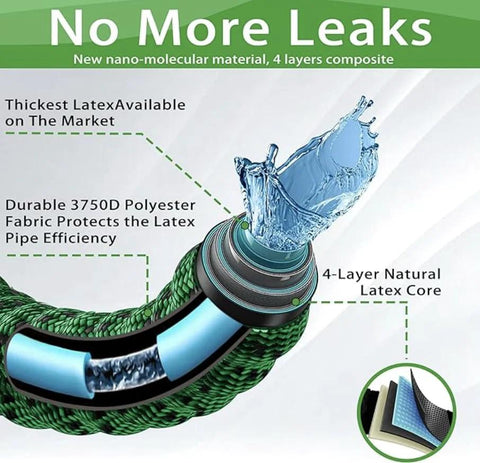 Expandable garden hose, 75ft, 4-layer latex core with 3750D fabric and brass 3/4-inch connectors