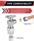 10-Pack One Quarter Turn Angle Shut Off Valves, Three Eighths Inch OD Compression To One Half Inch CPVC Pipe Connection, Chrome Plated Brass
