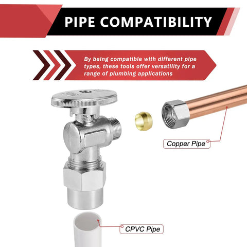 10-Pack One Quarter Turn Angle Shut Off Valves, Three Eighths Inch OD Compression To One Half Inch CPVC Pipe Connection, Chrome Plated Brass