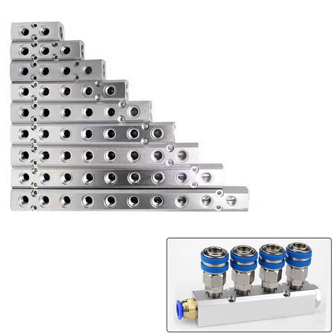 7 Way Pneumatic Manifold Air Distribution Block With G1/2 Supply Ports And G1/4 Output Ports In Aluminum Alloy, side view