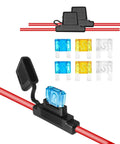 Heavy Duty 2 Pack Waterproof Max In Line Fuse Holder With 6 Awg Pure Oxygen Free Copper Lead Wire, featuring fuses and connectors.