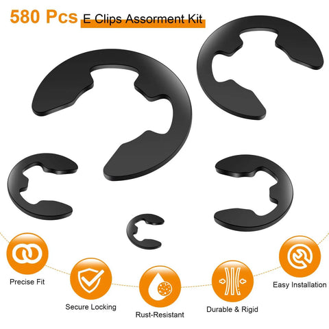 Massive 580 Piece External Retaining Ring Kit In Black Carbon Steel Ten Sizes M1.5 To M10 For Bearings Gears Pulleys
