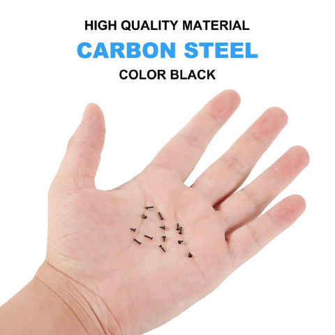 Hand holding laptop screws, carbon steel, from 1100Pcs Laptop And Notebook Screws Kit With 24 Types Round Pan Head Tapping Screws M1.2 M1.4 M1.5 M1.7 M2 Phillips Mini Screw Set For Quick Fix Ups In Electronics Premium Carbon Steel Durable Reusable Fits Most Computers.