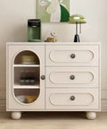 Vintage Bronze Cabinet Knobs Set For Dresser And Cupboard, Rustic Round Drawer Pulls installed on white dresser.