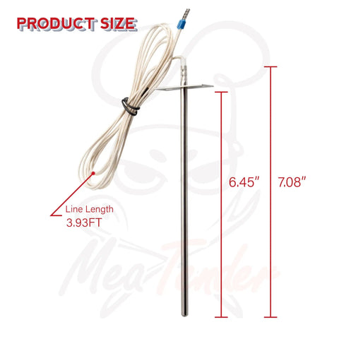 7 Inch RTD Temperature Probe Sensor Replacement For Grills And Smokers Internal Ambient Probe Compatible With Traeger And Z Grill Pellet Grills Grills Pro Grade Premium 304 Stainless Steel PT1000 Sensor size view with 3.93 ft line