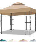 Durable 10x10 Canopy Replacement Top Cover With Double Layer Vented Sunshade, Waterproof And UV Resistant, Fits Standard Outdoor Gazebo Frame For Backyard Patio Garden, Khaki