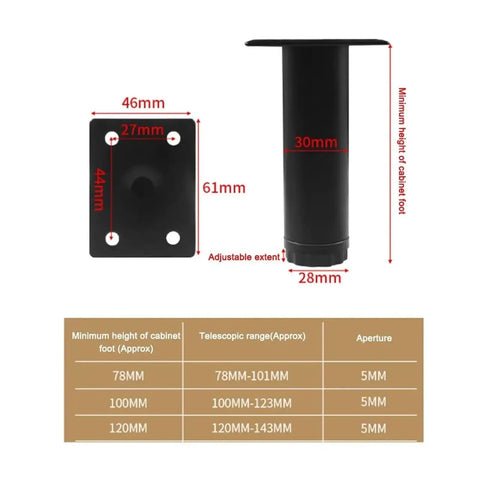 Dimensions of Heavy Duty Adjustable Metal Furniture Legs Replacement For Cabinets And Shelves Height Adjustable Anti Wiggle Silent Support