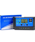 30A Solar Charge Controller PWM 12V 24V Auto Detect Regulator with LCD Display and USB Ports