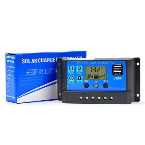30A Solar Charge Controller PWM 12V 24V Auto Detect Regulator with LCD Display and USB Ports