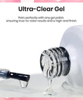 Clear gel being poured from bottle, part of Blooming Gel Nail Kit With Clear Base For Flower Marble Watercolor Effects Soak Off UV LED Polish Red Accent Nail Polish Nail Art Brush Hema Free Aura Nails DIY Gift Set.
