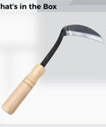 Left Handed Weeding Sickle With Beech Handle, 4.3 Inch Carbon Steel Cutter, shown with ergonomic Japanese style grip
