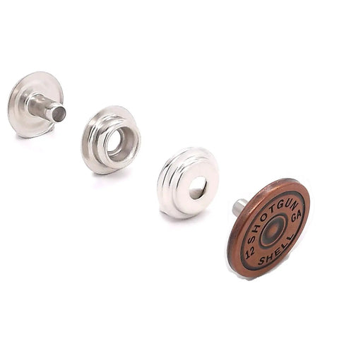 Rugged Antique Copper Shotgun Shell Concho Snap Set Seven Eighths Inch 12 Gauge Decorative Snap Cap with Marines Emblem