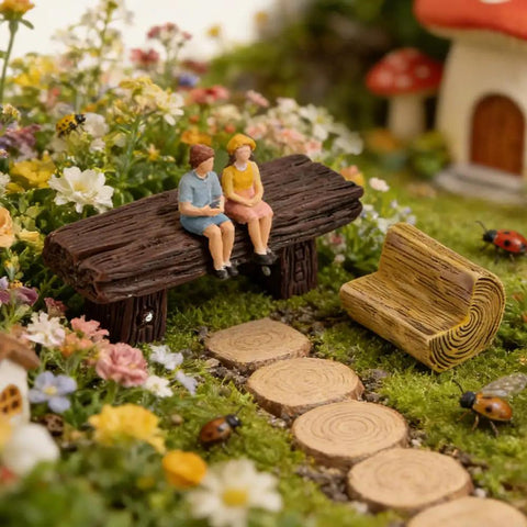 Fairy Garden Miniature Table And Chairs Set, 10 Pcs Resin Benches And Dining Kit, Hand Painted Micro Landscape Decor