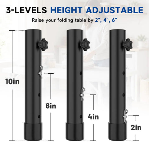 Boost Your Setup Fast With These Adjustable Table Leg Extenders For Folding Desks Heavy Duty Steel Riser 3 height options 2in 4in 6in black